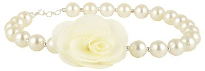 White Pearl Necklace With Rose