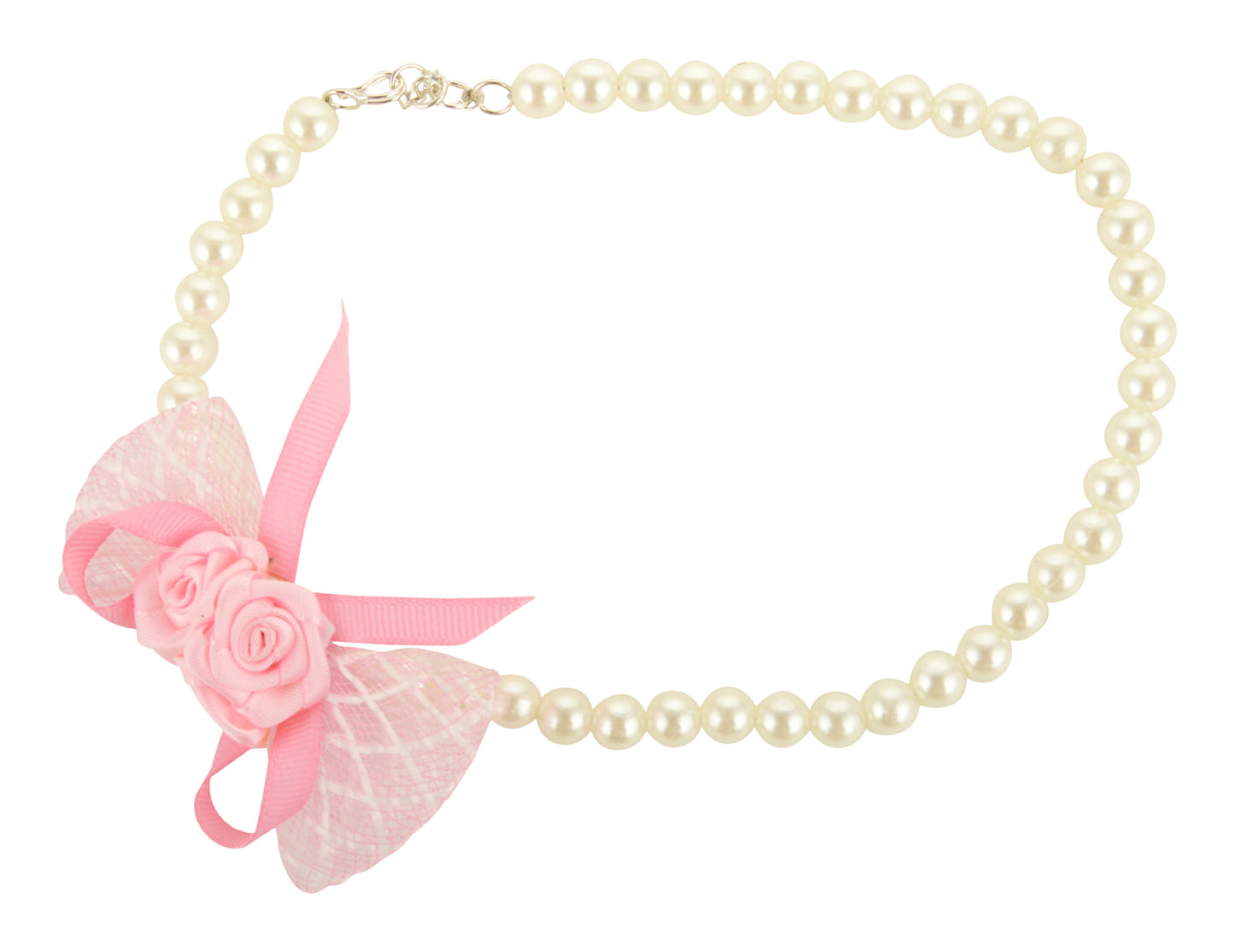 Pearl Necklace and Bracelet With Rose - Pink