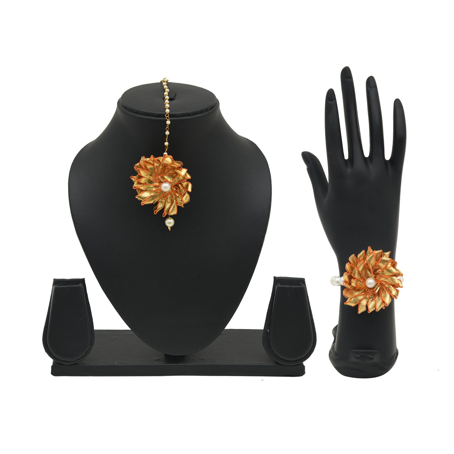 Golden Maang Tika & Bracelet Set
