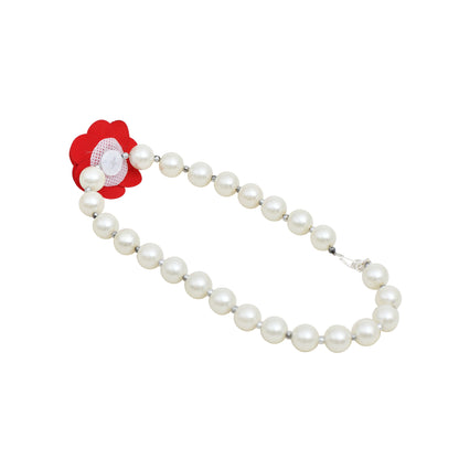 Red Pearl Necklace With Rose