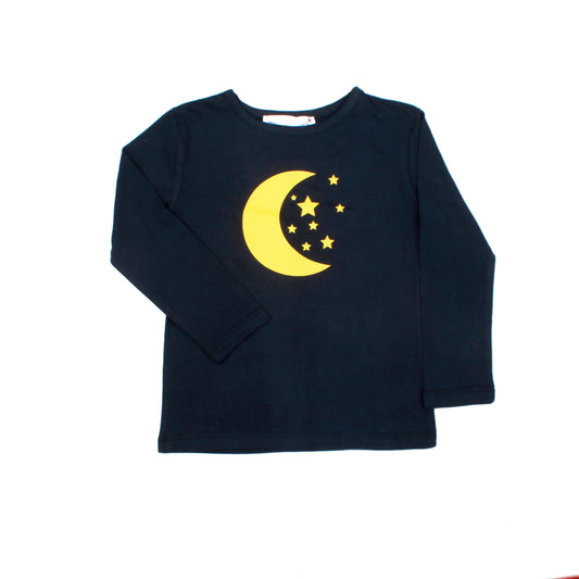 Navy Blue Moon Printed Full Sleeves Kids T-shirt