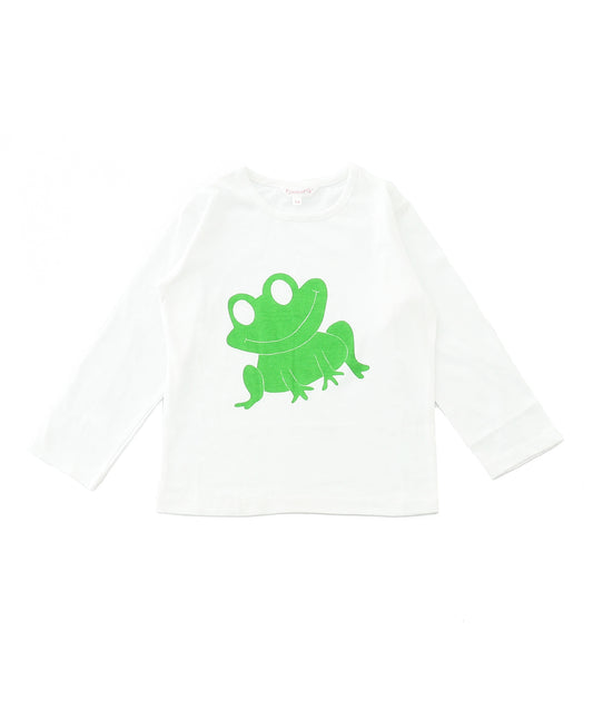 White Frog Printed Full Sleeves Kids T-shirt