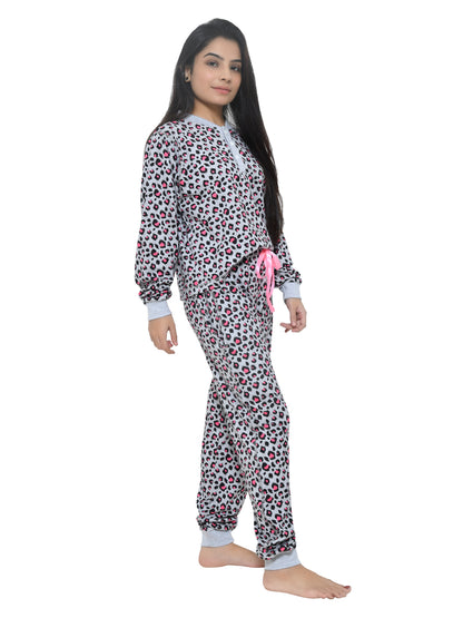 Grey Cheetah Printed Night Dress for Girls