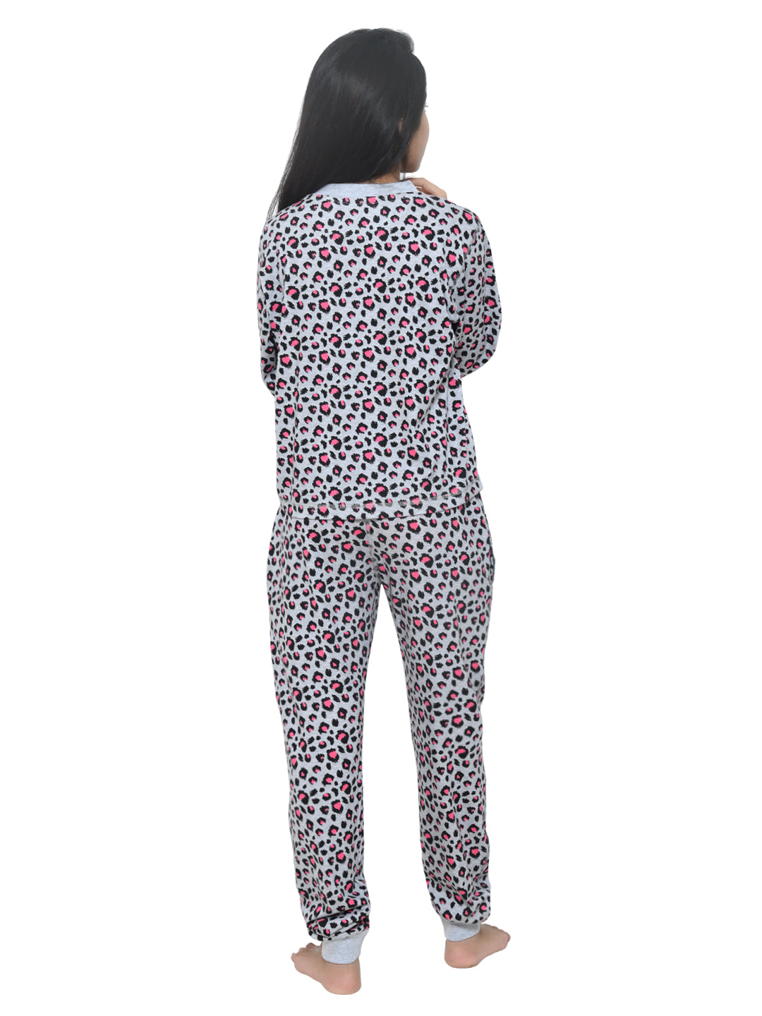 Grey Cheetah Printed Night Dress for Girls
