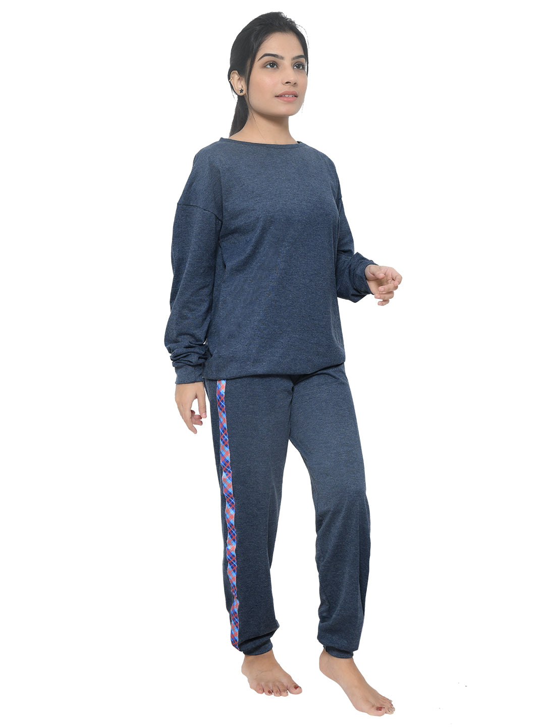Blue Checks Striped Joggers Night Suit for Girls