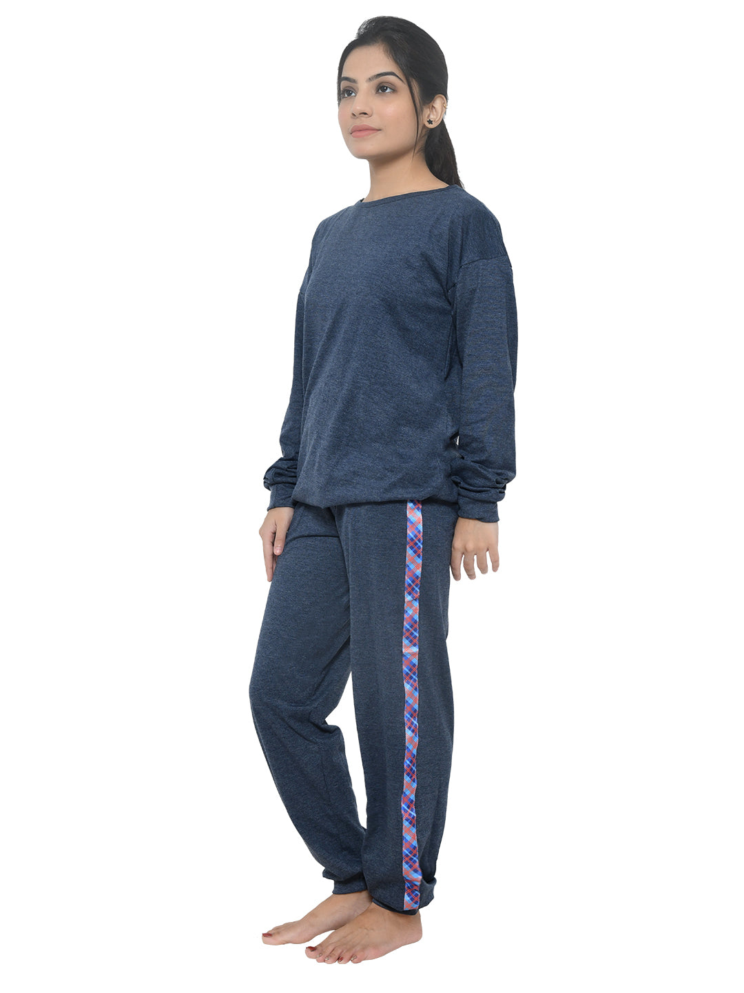 Blue Checks Striped Joggers Night Suit for Girls