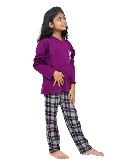 Purple Typography Printed Nightwear for Girls