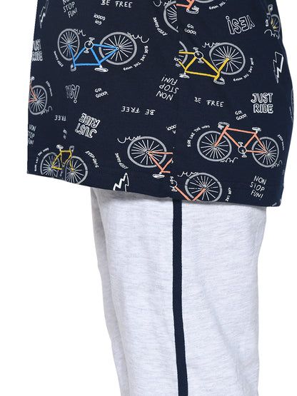 Navy & Grey Bicycle Printed Cotton Night suit