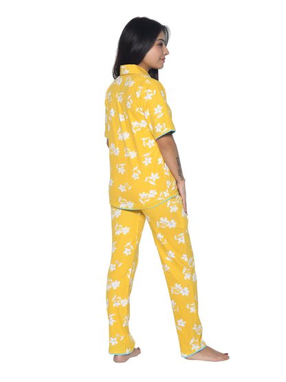 Mustard Floral Printed Night suit for Girls