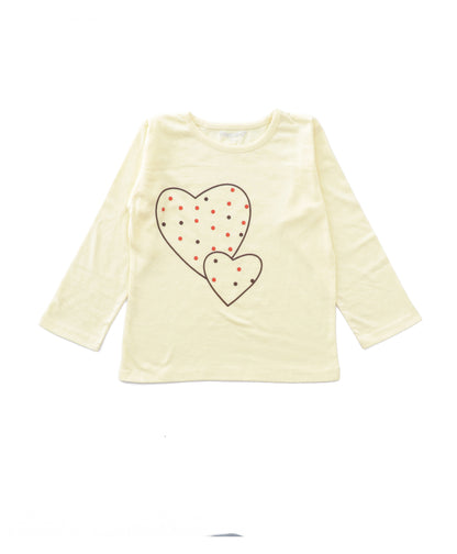 Cream Heart Printed Girls T-shirt