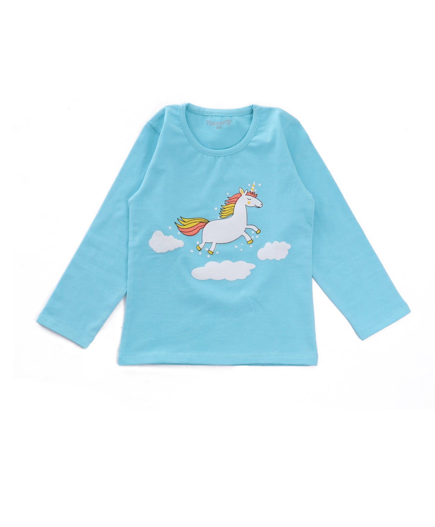 Sky Blue Unicorn Printed Girls T-shirt