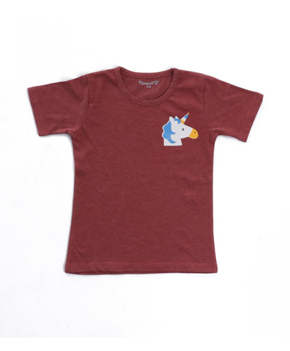 Brown Unicorn Printed Girls T-shirt