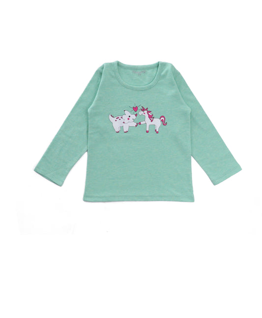 Green Animals Printed Full Sleeves Kids T-shirt
