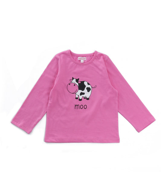 Pink Cow Printed Girls T-shirt