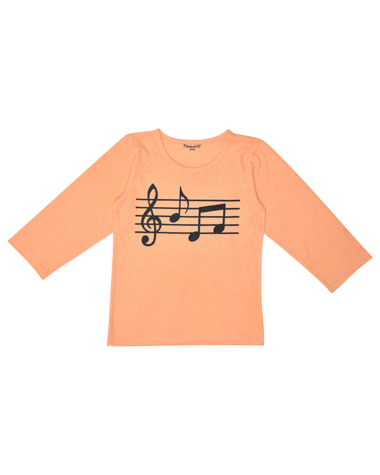 Orange Music Printed Girls T-shirt