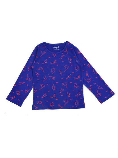 Blue Dinosaur Printed Full Sleeves Kids T-shirt
