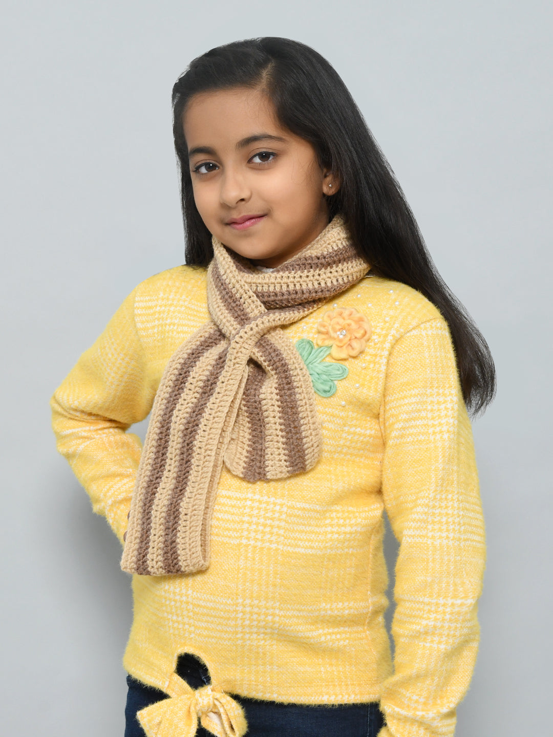 Brown Handmade Woollen Muffler For Girls With Keyhole