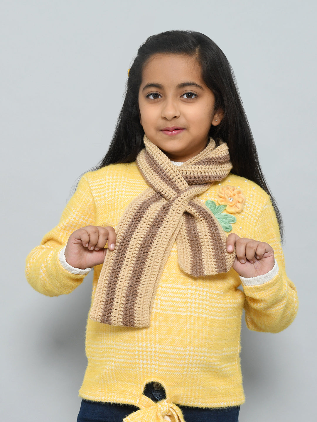 Brown Handmade Woollen Muffler For Girls With Keyhole