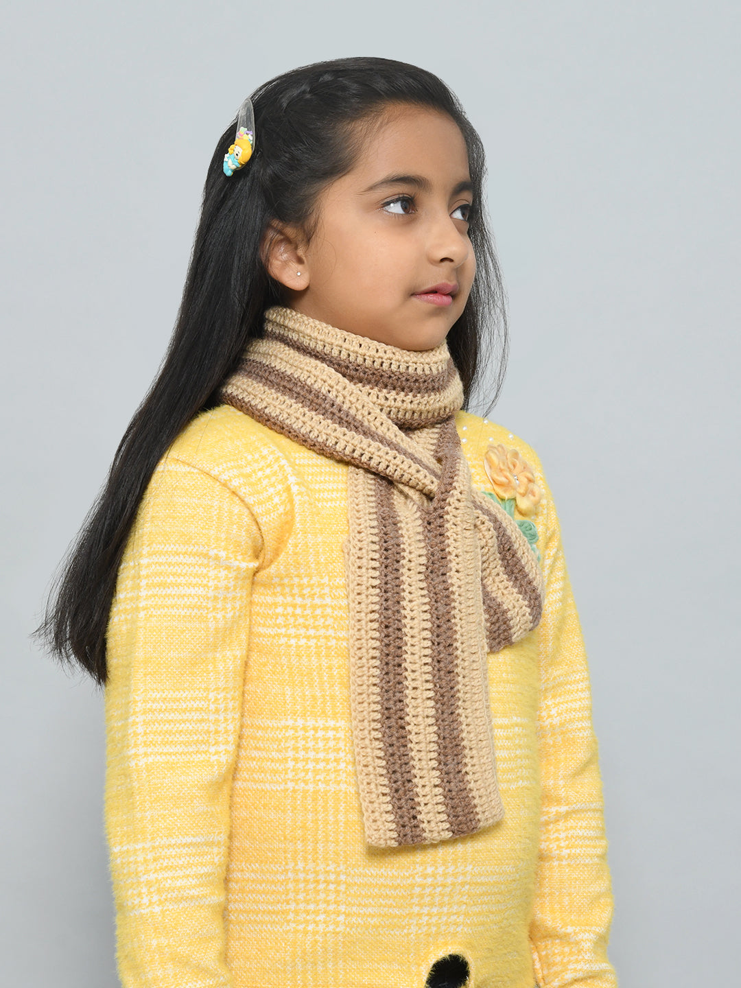 Brown Handmade Woollen Muffler For Girls With Keyhole