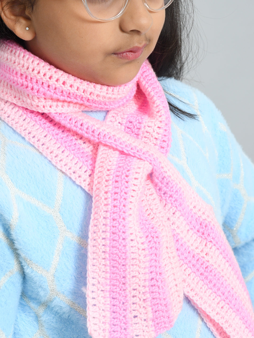 Pink Handmade Woollen Muffler For Girls With Keyhole