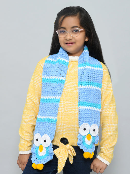 Blue Handmade Woollen Owl Muffler For Kids