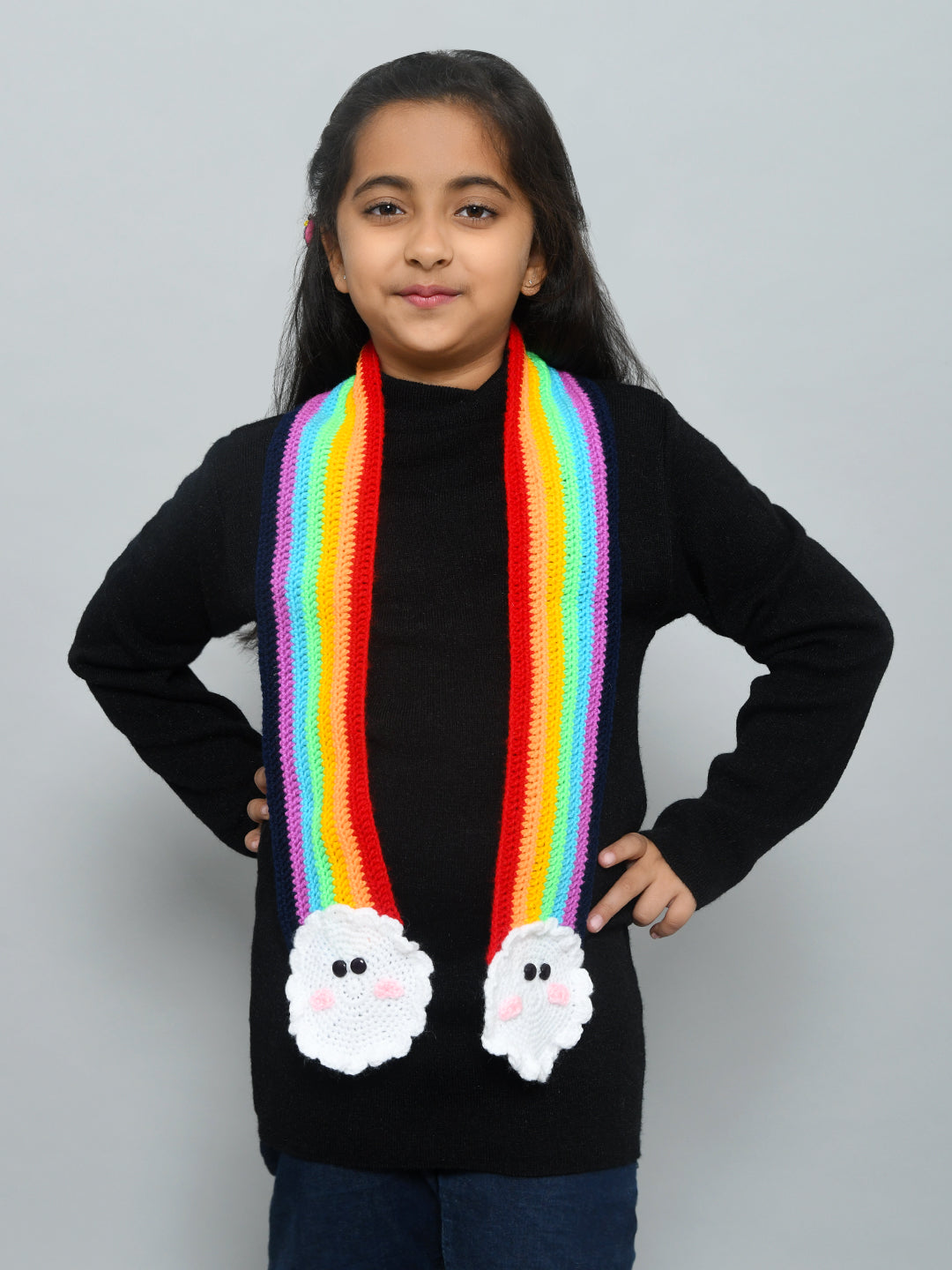 Multicolor Rainbow Handmade Woollen Muffler For Kids