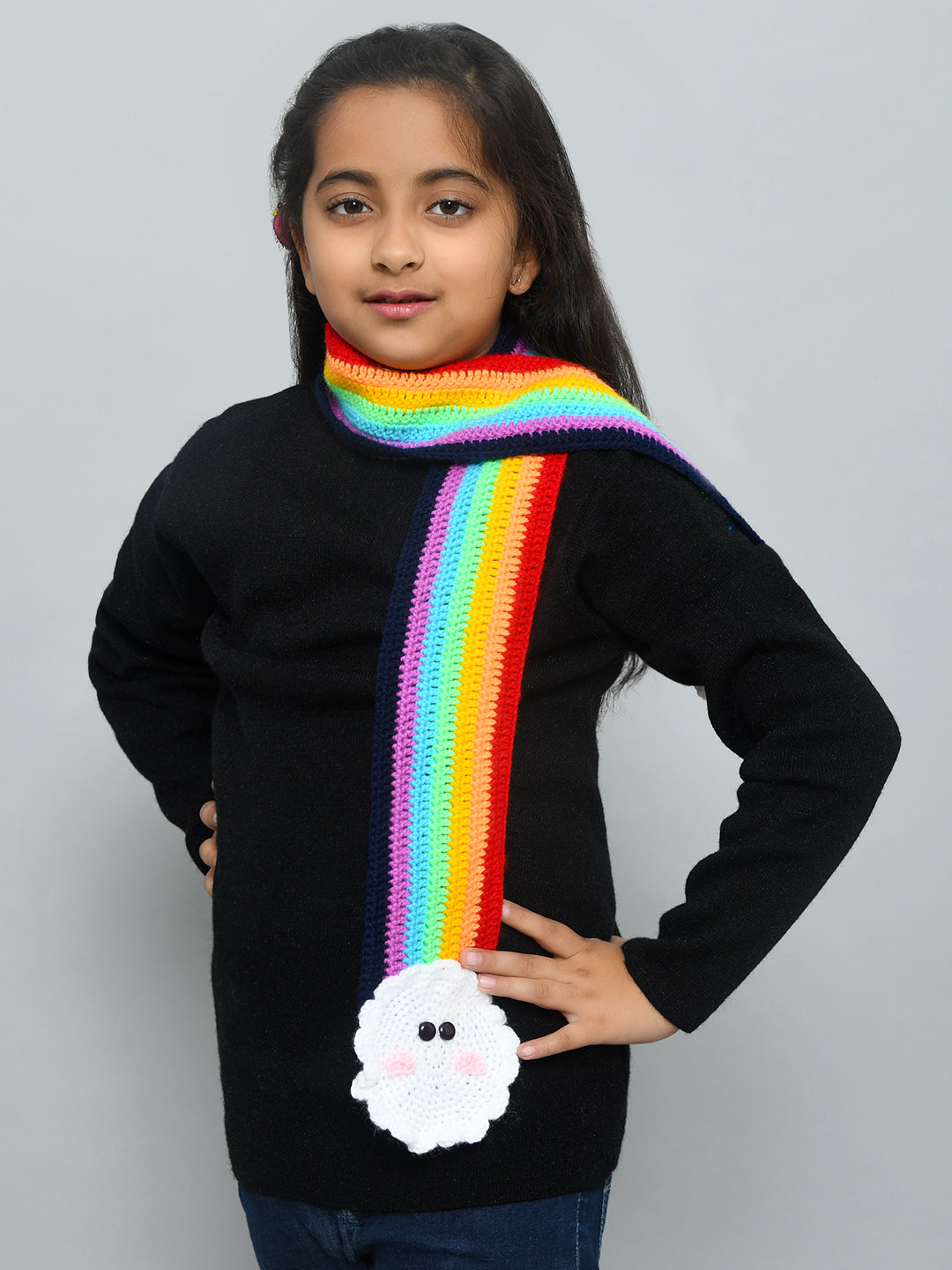 Multicolor Rainbow Handmade Woollen Muffler For Kids