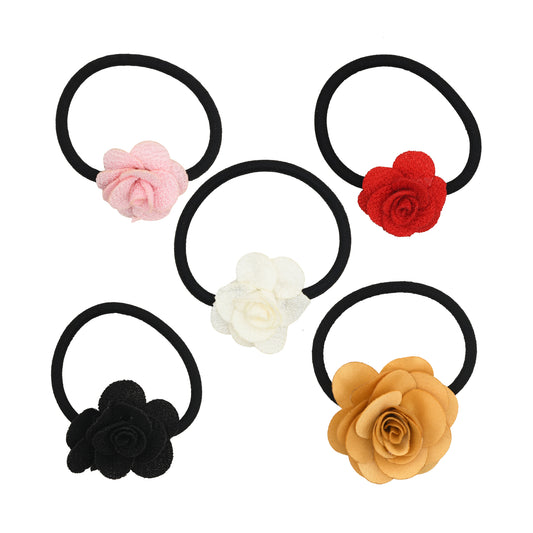 Set of 5 Multicolor Floral Hair Ties for Girls