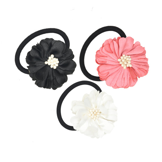 Set of 3 Multicolor Flower Hair Ties for Girls