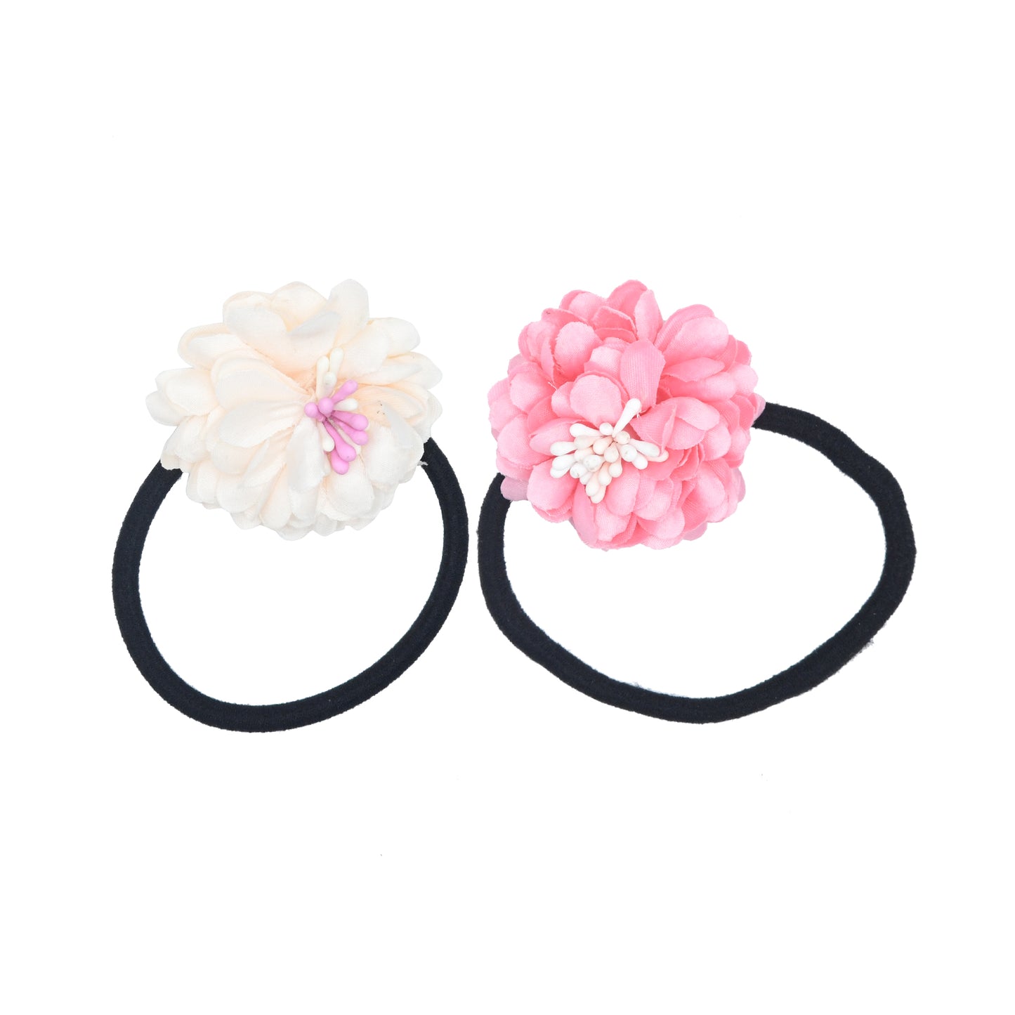 Pink & White Hair Ties for Girls (Set of 2)