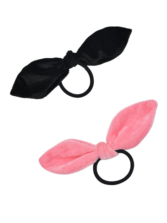 Black & Pink Bows Hair Ties for Girls (Set of 2)