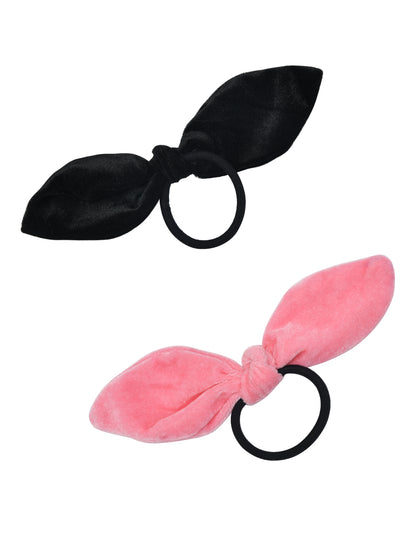 Black & Pink Bows Hair Ties for Girls (Set of 2)