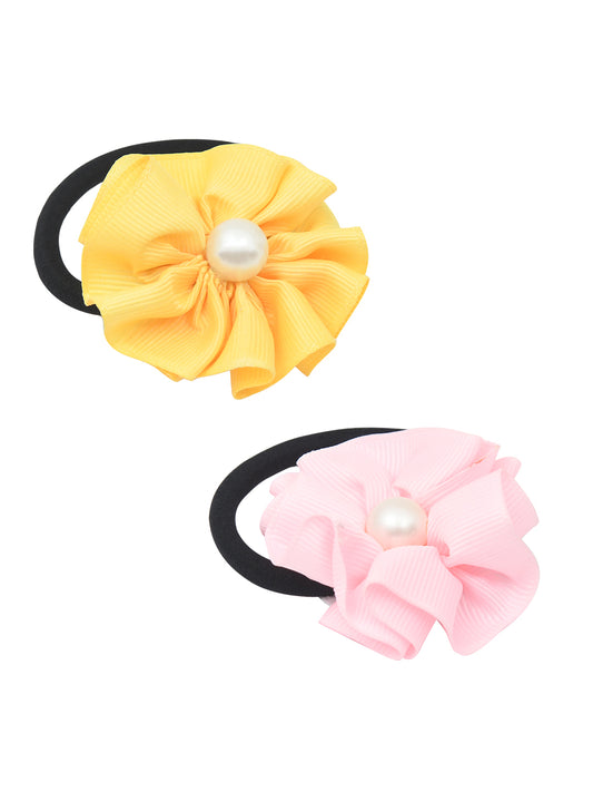 Set of 2 Multicolor Floral Hair Ties for Girls