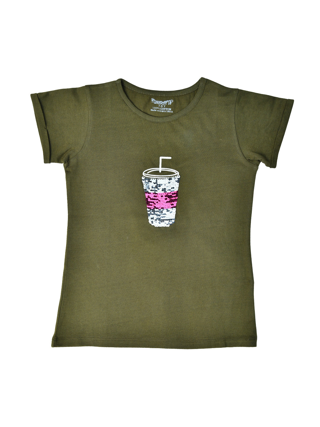 Olive Green Girls Sequin T-shirt