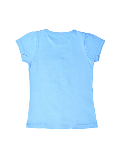 Blue Girls Sequin Cotton T-shirt