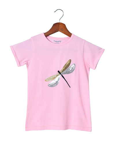 Girls Pink Sequin Cotton T-shirt